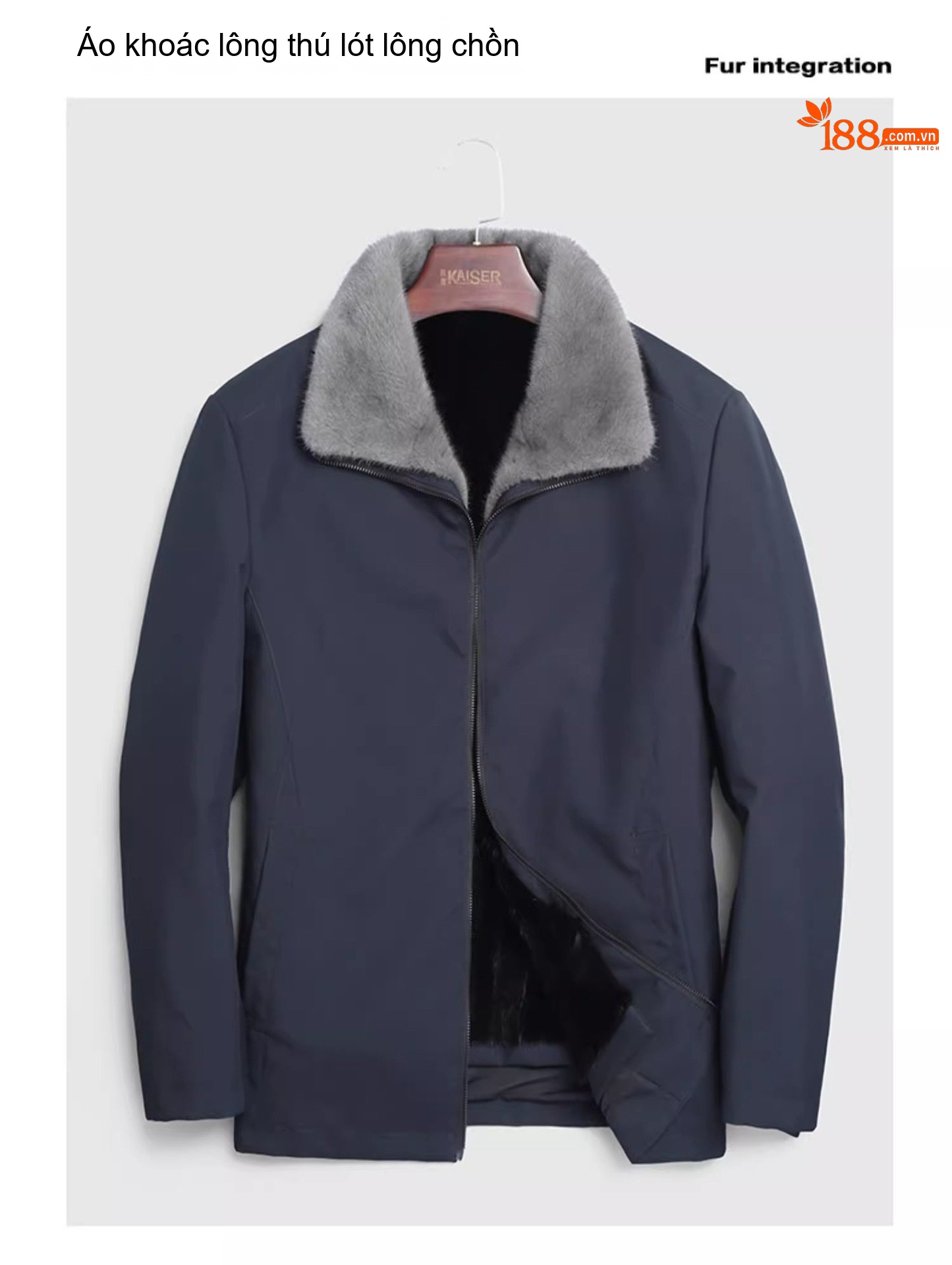 Áo Khoác Nam Lót Lông Chồn Toàn Thân Kiểu Parka Trung Niên Màu Xanh Navy chi tiết 1