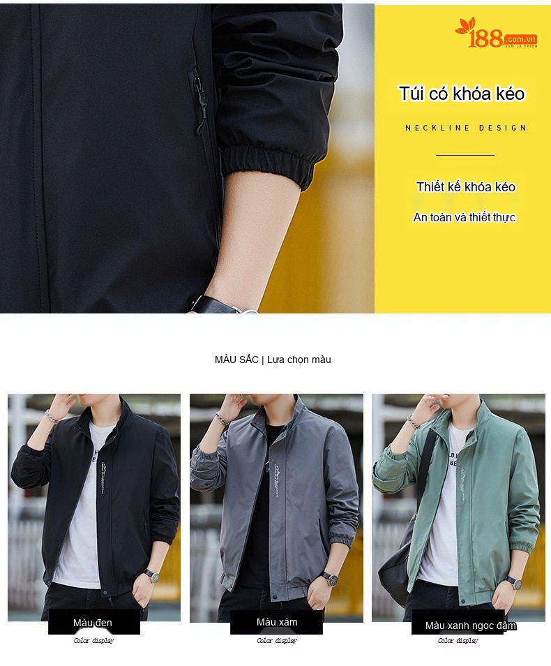 Áo Khoác Nam Dáng Ôm Có Mũ Trùm Đầu Màu Xám, Xanh Dương, Xanh Lá, Đen chi tiết 22