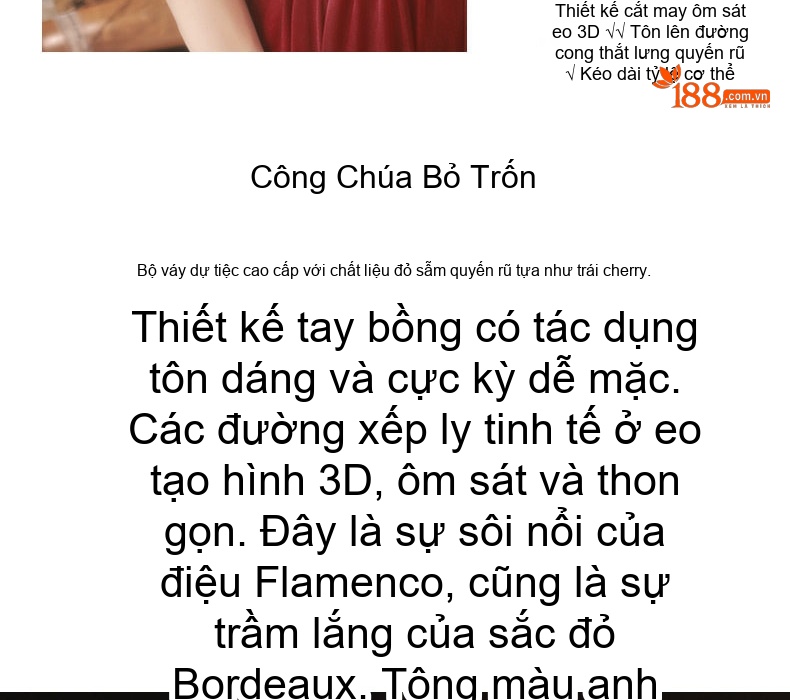 Váy Dự Tiệc Cưới Cô Dâu Tay Bồng Phong Cách Công Chúa Màu Đỏ Rượu chi tiết 6