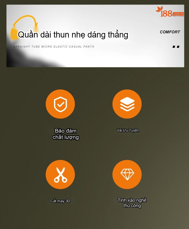 Quần Dài Nam Cotton Ống Đứng Dáng Rộng Thoải Mái Màu Trắng, Đen, Xám chi tiết 4