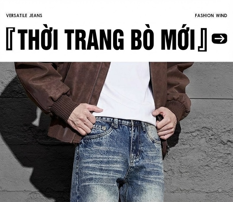 Quần Jean Dáng Rộng Thẳng Đứng Phong Cách Retro Mỹ Thoải Mái Không Kén Dáng Màu Xanh Dương chi tiết 1