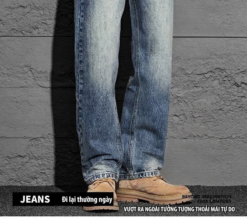 Quần Jean Dáng Rộng Thẳng Đứng Phong Cách Retro Mỹ Thoải Mái Không Kén Dáng Màu Xanh Dương chi tiết 2