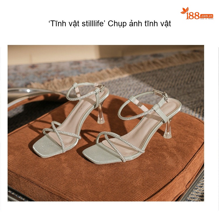 Giày Sandal Cao Gót Nữ Quai Mảnh Hở Ngón Đính Đá Gót Cao 8cm Màu Đen, Trắng chi tiết 22