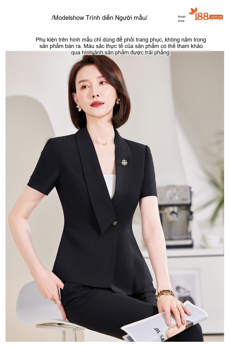 Bộ Vest Công Sở Nữ Tay Ngắn Dáng Lệch Màu Xám, Đen chi tiết 12