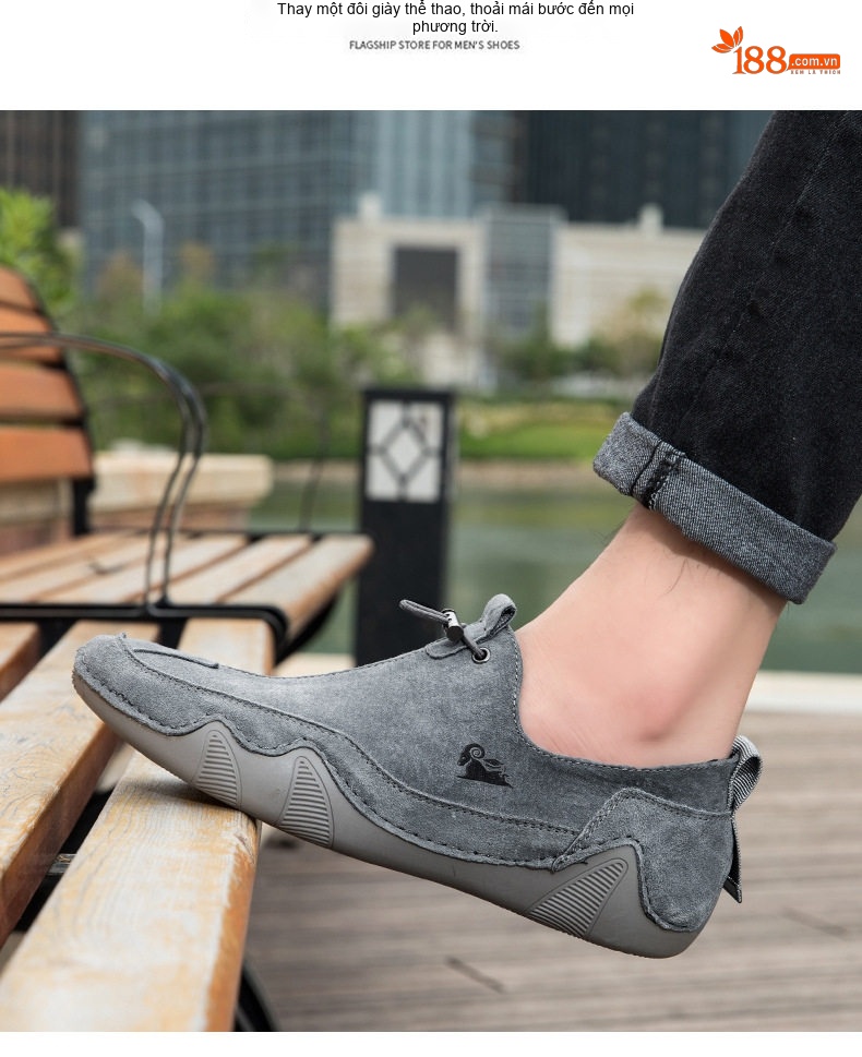Giày Lười Nam Da Mờ Thoáng Khí Chiều Cao Đế Khoảng 2cm Màu Be, Xám chi tiết 19