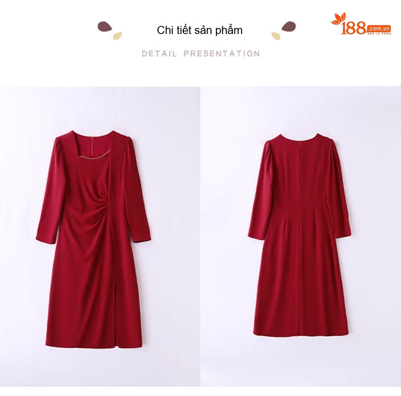Váy Dài Tay Dáng Ôm Dự Tiệc Cưới Màu Đỏ, Đen chi tiết 25