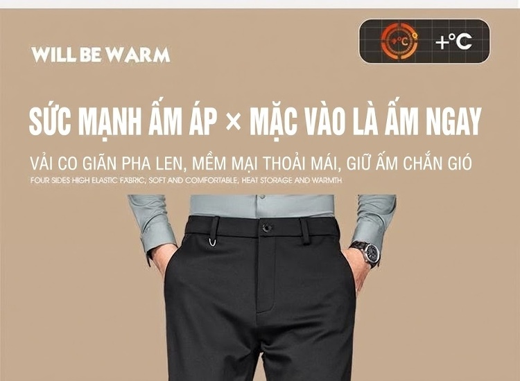Quần Tây Nam Lông Cừu Dáng Suông Rộng Thoải Mái Chống Nhăn Màu Đen, Xanh Navy, Xám chi tiết 8