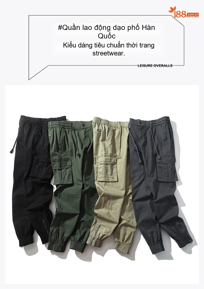 Quần Dài Jogger Nam Cotton Ống Bo Chun Thu Đông Phong Cách Mỹ Lưng Thun Dây Rút Màu Be, Đen, Xám, Xanh... chi tiết 1