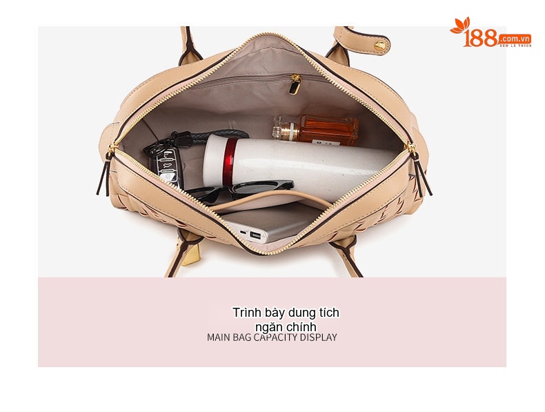 Túi Đeo Vai Nữ Thủ Công Đan Lát Sức Chứa Lớn Màu Be chi tiết 5