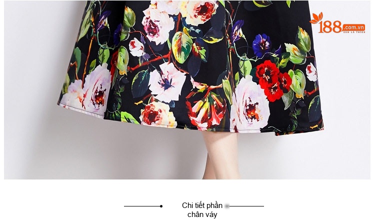 Đầm Xòe Nữ In Hoa Cổ Tròn Không Tay Dáng Dài Thanh Lịch chi tiết 10