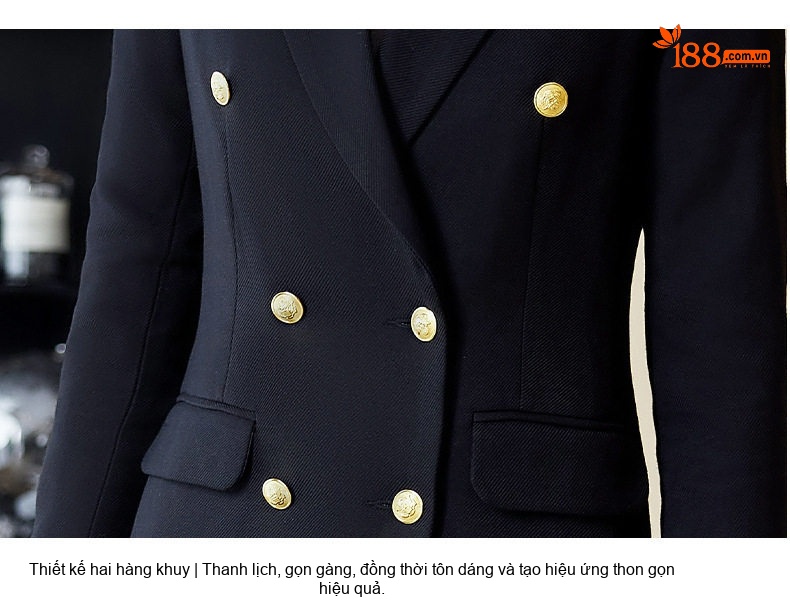 Áo Khoác Blazer Nữ Dáng Dài Tay Dài Màu Nâu, Đen, Đỏ chi tiết 27