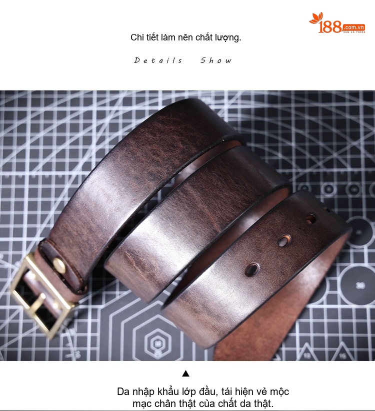 Thắt Lưng Nam Da Bò Dày Dặn Mặt Khóa Đồng Nguyên Chất Phong Cách Retro Màu Đen, Nâu, Vàng chi tiết 17