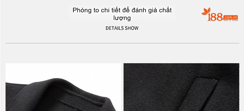 Áo Khoác Dạ Nam Lông Cừu Dáng Dài Màu Đen, Xám chi tiết 5