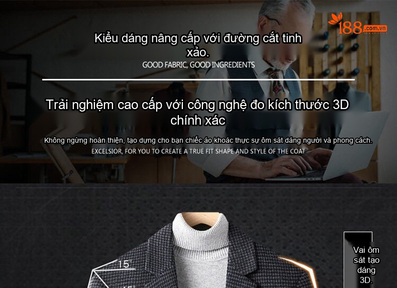 Áo Vest Nam 50% Len Kẻ Houndstooth Thu Đông Dáng Ôm Ngắn Màu Nâu, Xám, Đen chi tiết 3