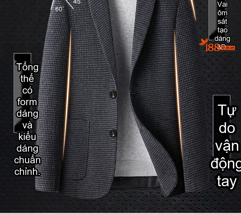 Áo Vest Nam 50% Len Kẻ Houndstooth Thu Đông Dáng Ôm Ngắn Màu Nâu, Xám, Đen chi tiết 4