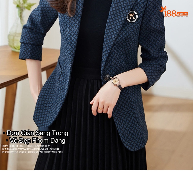 Áo Blazer Nữ Thu Đông Dáng Ôm Họa Tiết Caro Màu Xám, Nâu chi tiết 4