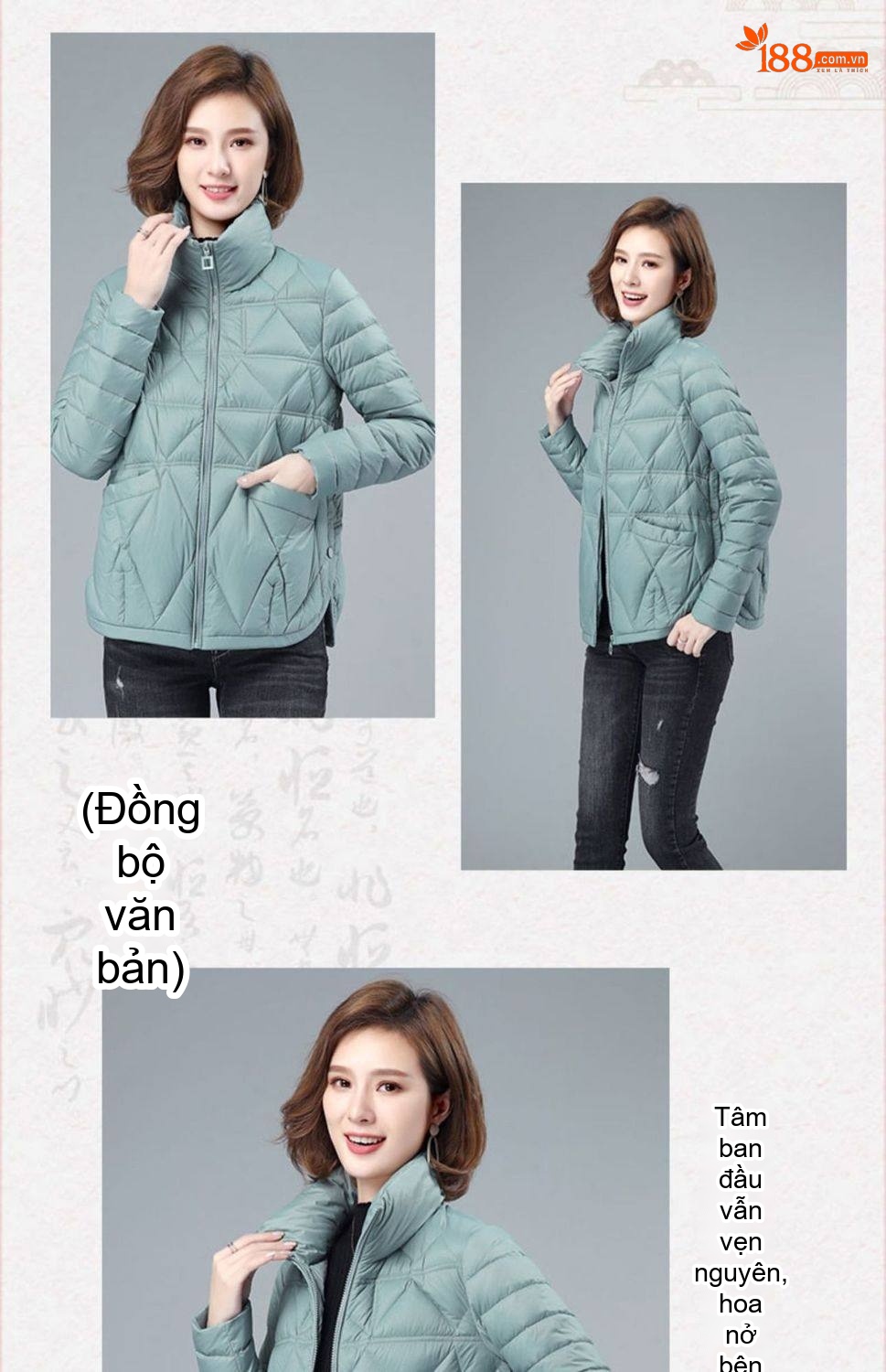 Áo Khoác Phao Nữ Cotton Dáng Ngắn Mỏng Nhẹ Phong Cách Hàn Quốc Màu Xanh, Trắng, Đen chi tiết 11