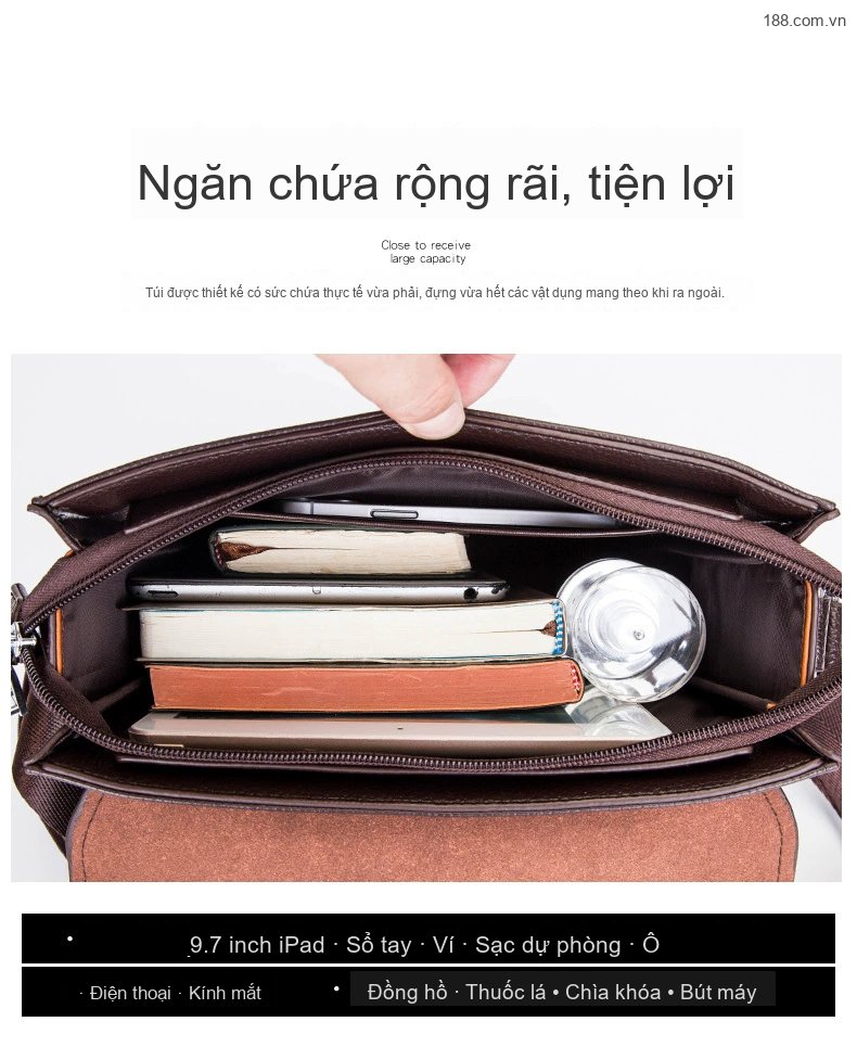 Túi Đeo Chéo Nam Khóa Số Chống Trộm Chất Da Thật Cao Cấp Túi Đeo Vai Mini Màu Đen, Nâu chi tiết 9