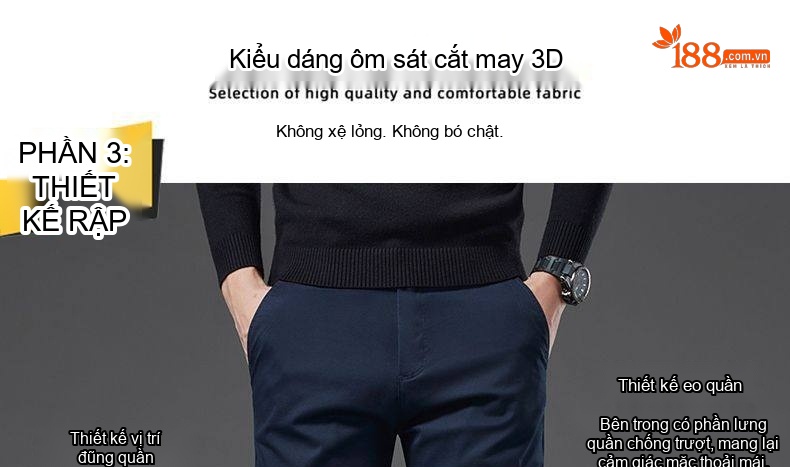 Quần Dài Cotton Nam Dáng Ôm Vừa Vặn Phong Cách Thời Trang Công Sở Màu Be chi tiết 8
