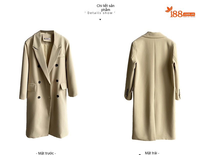 Áo Vest Nữ Dáng Dài Màu Trơn Cúc Đôi Phong Cách Hàn Quốc Thanh Lịch Màu Đen, Kem chi tiết 5