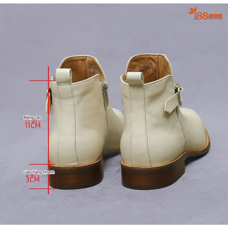 Boot Nam Da Bò Khóa Cài Chiều Cao Đế Khoảng 3cm Màu Kem, Xám chi tiết 18