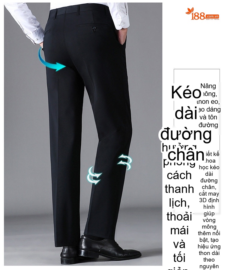 Quần Tây Nam Ống Đứng Silk Wool Chống Nhăn Màu Đen chi tiết 21