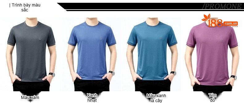 Áo Thun Nam Tay Ngắn Cotton Lụa Cao Cấp Chống Nhăn Màu Tím, Xanh Dương, Xám chi tiết 7