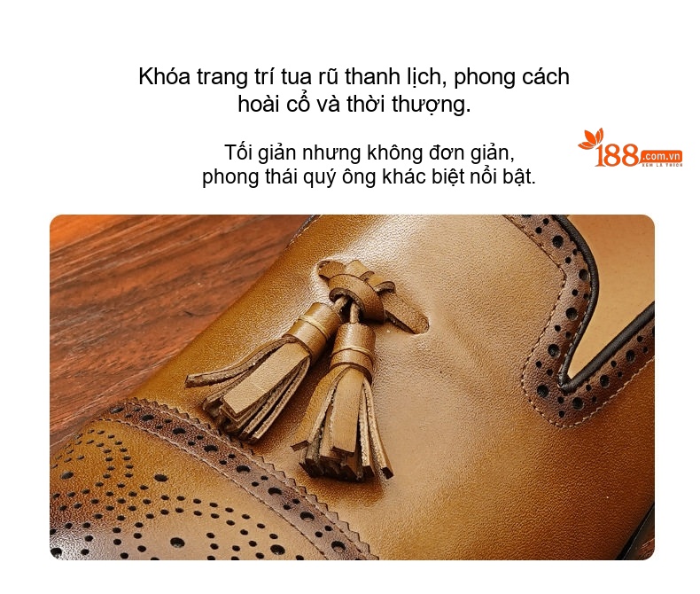 Giày Lười Nam Da Bò Brogue Tua Rua Chiều Cao Đế Khoảng 3cm Màu Đen, Nâu chi tiết 3