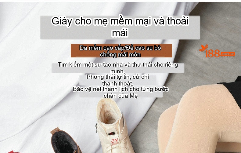 Giày Cao Cổ Nữ Lót Lông Giữ Ấm Chiều Cao Đế Khoảng 3cm Màu Kem, Đen, Đỏ, Nâu chi tiết 3