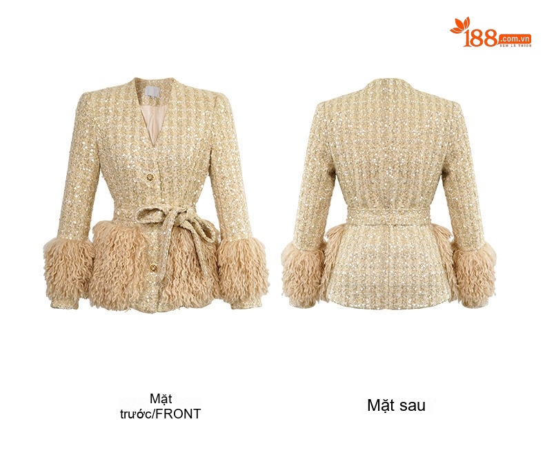 Áo Khoác Dạ Tweed Nữ Thiết Kế Dáng Ôm Thêm Lông Dày Dặn Phong Cách Tiểu Thư Màu Vàng Kem chi tiết 5