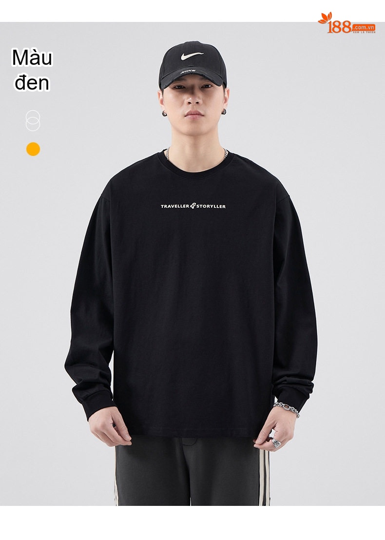 Áo Thun Tay Dài Nam Cotton Dáng Rộng Phong Cách Casual Màu Xám, Nâu, Trắng chi tiết 17