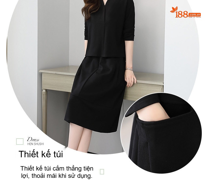 Bộ Đồ Nữ Thu Đông Áo Tay Lỡ Và Chân Váy dáng chữ A Thanh Lịch Màu Đen, Nâu, Xám chi tiết 8