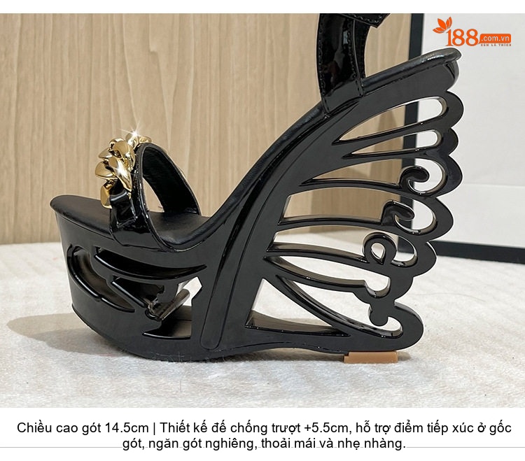 Giày Sandal Cao Gót Nữ Quai Mảnh Đế Xuồng Khóa Kim Loại Gót Cao 10cm - 12cm Màu Đen, Trắng chi tiết 5