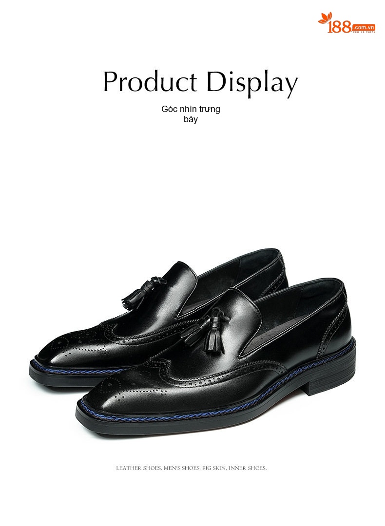 Giày Lười Nam Da Bò Brogue Có Tua Rua Chiều Cao Đế Khoảng 3cm Màu Đen, Nâu chi tiết 11