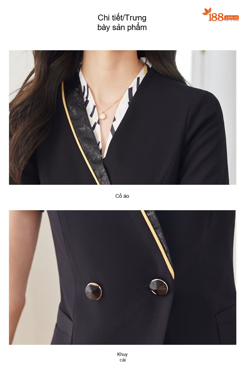 Bộ Vest Nữ Tay Ngắn Mỏng Mùa Hè Phong Cách Công Sở Thanh Lịch Màu Đen, Xanh Than chi tiết 25