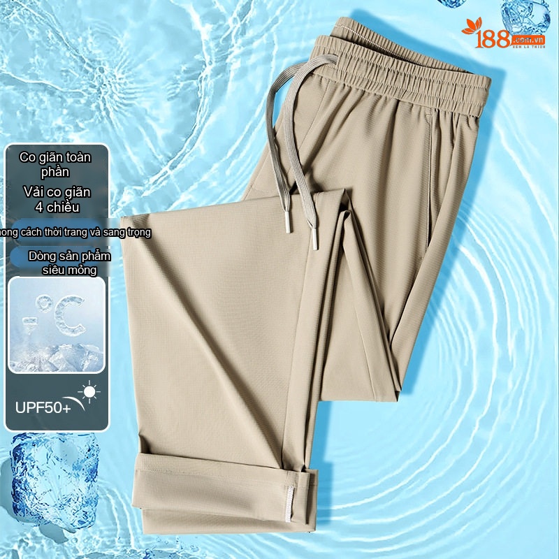 Quần Dài Nam Ống Đứng Lưng Thun Co Giãn Chống Nhăn Mỏng Mát Màu Kem, Xám, Xanh Đen