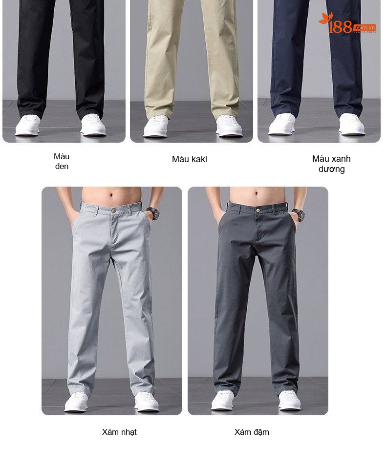 Quần Dài Cotton Nam Ống Suông Rộng Thoải Mái Màu Đen, Xám, Kem, Xanh Navy... chi tiết 12