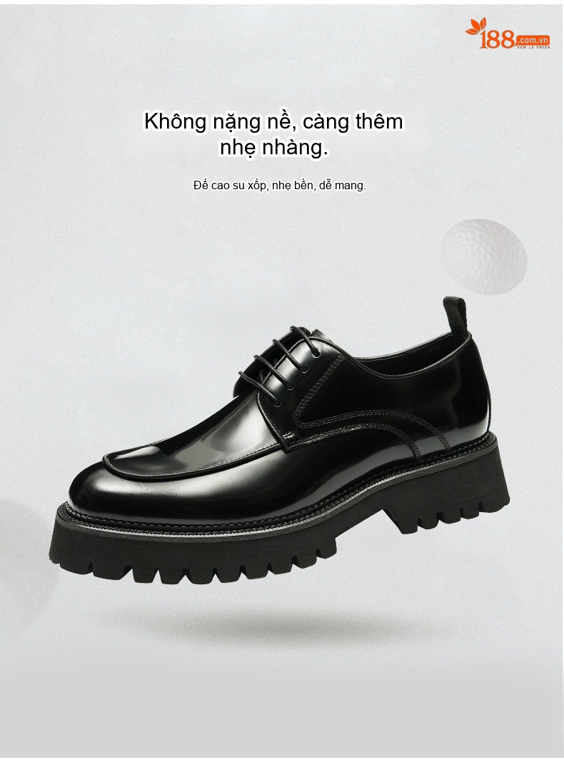Giày Tây Buộc Dây Nam Da Bóng Đế Cao Khoảng 5cm Phong Cách Anh Quốc Màu Đen, Nâu chi tiết 4