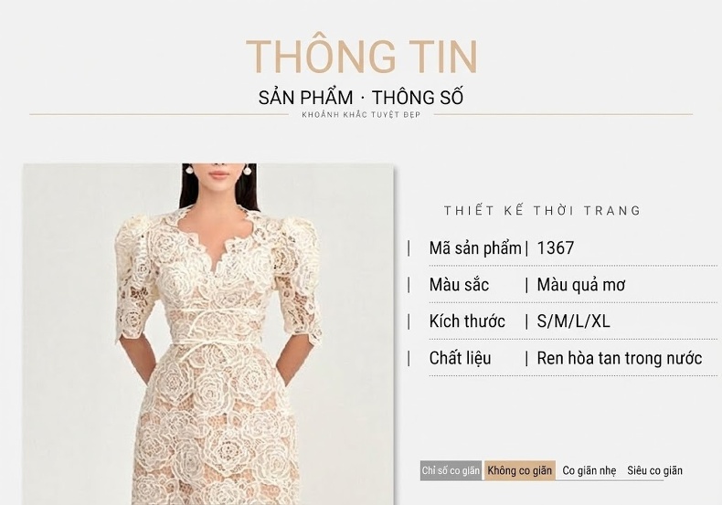 Váy Ngắn Tay Ren Thêu Hoa Ôm Dáng Phong Cách Tiểu Thư Màu Trắng Kem chi tiết 1