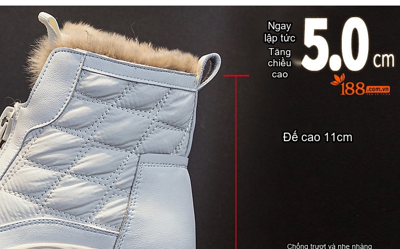 Giày Bốt Nữ Da Mặt Đế Bánh Mì Chiều Cao Đế Khoảng 5cm Màu Kem, Đen, Trắng, Tím... chi tiết 7