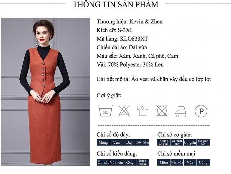 Bộ Áo Gile Nữ Vải Lông Cừu Non Chân Váy Dáng Dài Công Sở Màu Nâu Đất chi tiết 20