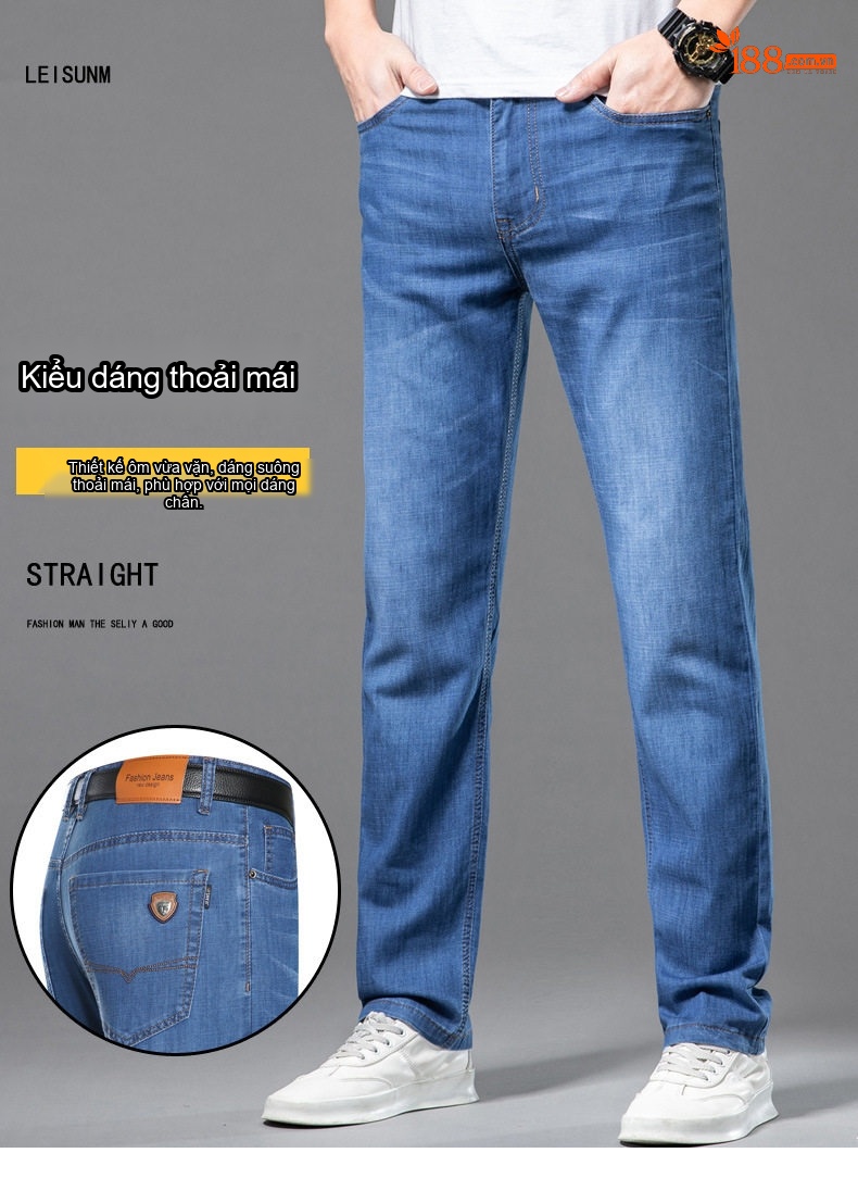 Quần Jeans Dài Nam Ống Đứng Co Giãn Nhẹ Thoáng Khí Màu Xanh Dương, Xám Đen chi tiết 1
