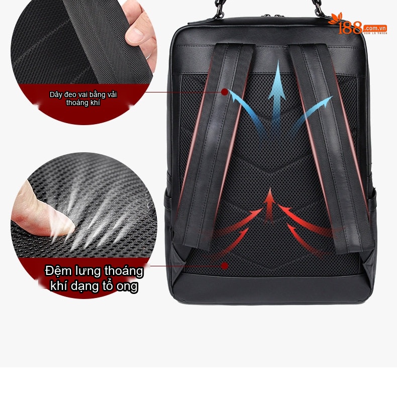 Balo Đựng Laptop Nam Da Thật Phong Cách Thời Trang Công Sở Màu Đen chi tiết 10