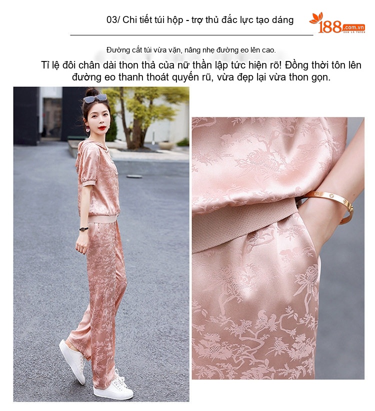 Bộ Quần Áo Nữ Họa Tiết Thêu, Cổ Tàu, Tay Ngắn Phong Cách Retro Màu Vàng, Hồng chi tiết 10