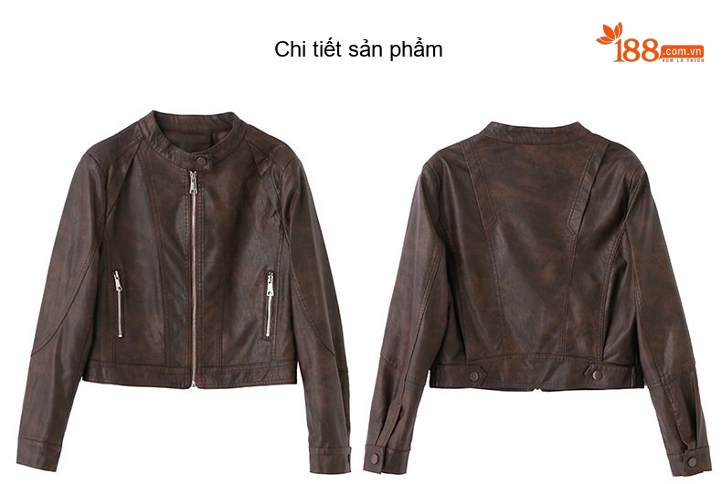 Áo Khoác Da Kiểu Bomber Nữ Dáng Ngắn Da Bóng Màu Đen, Nâu chi tiết 28