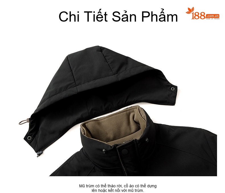 Áo Khoác Phao Nam Có Mũ Trùm Đầu Lót Lông Vịt Trắng 90 Giữ Ấm Thu Đông chi tiết 20