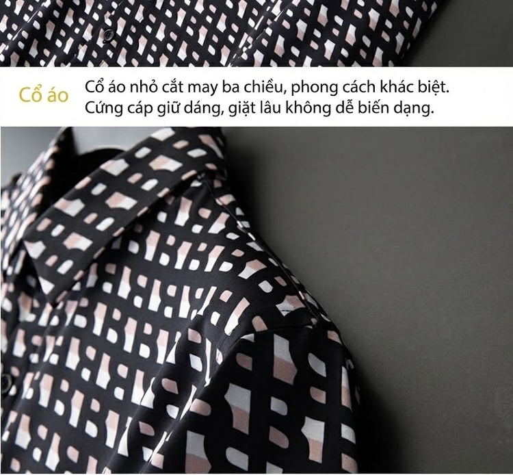 Áo Sơ Mi Nam Tay Dài Họa Tiết Chữ B Logo Phong Cách Âu Mỹ Màu Đen, Trắng chi tiết 5