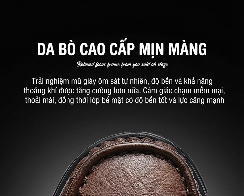 Giày Lười Nam Da Thật Size Lớn Thoáng Khí Chiều Cao Đế Khoảng 3cm Màu Đen, Nâu chi tiết 9