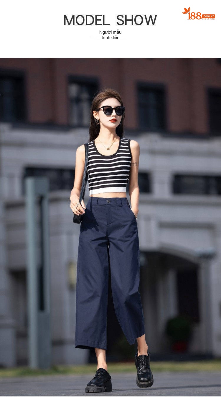 Quần Nữ Ống Rộng Lửng Chất liệu Thiên Sợi Màu Khaki, Xanh Navy, Xanh Rêu chi tiết 9