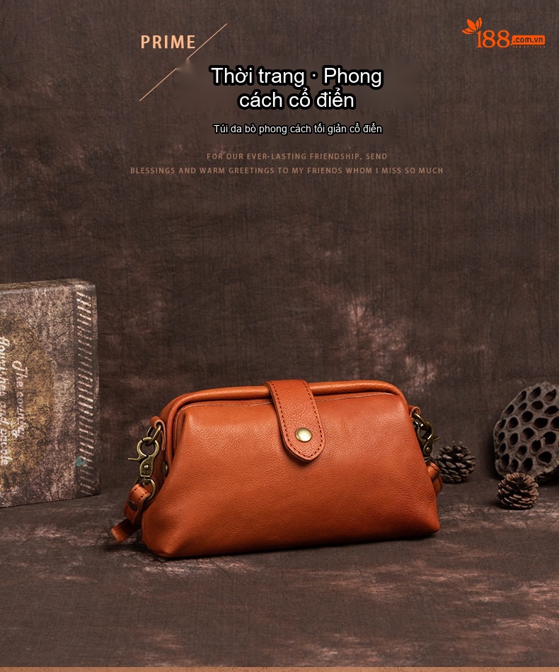 Túi Đeo Chéo Nữ Da Bò Thủ Công Vintage Dáng Nhỏ Màu Nâu, Đỏ chi tiết 3